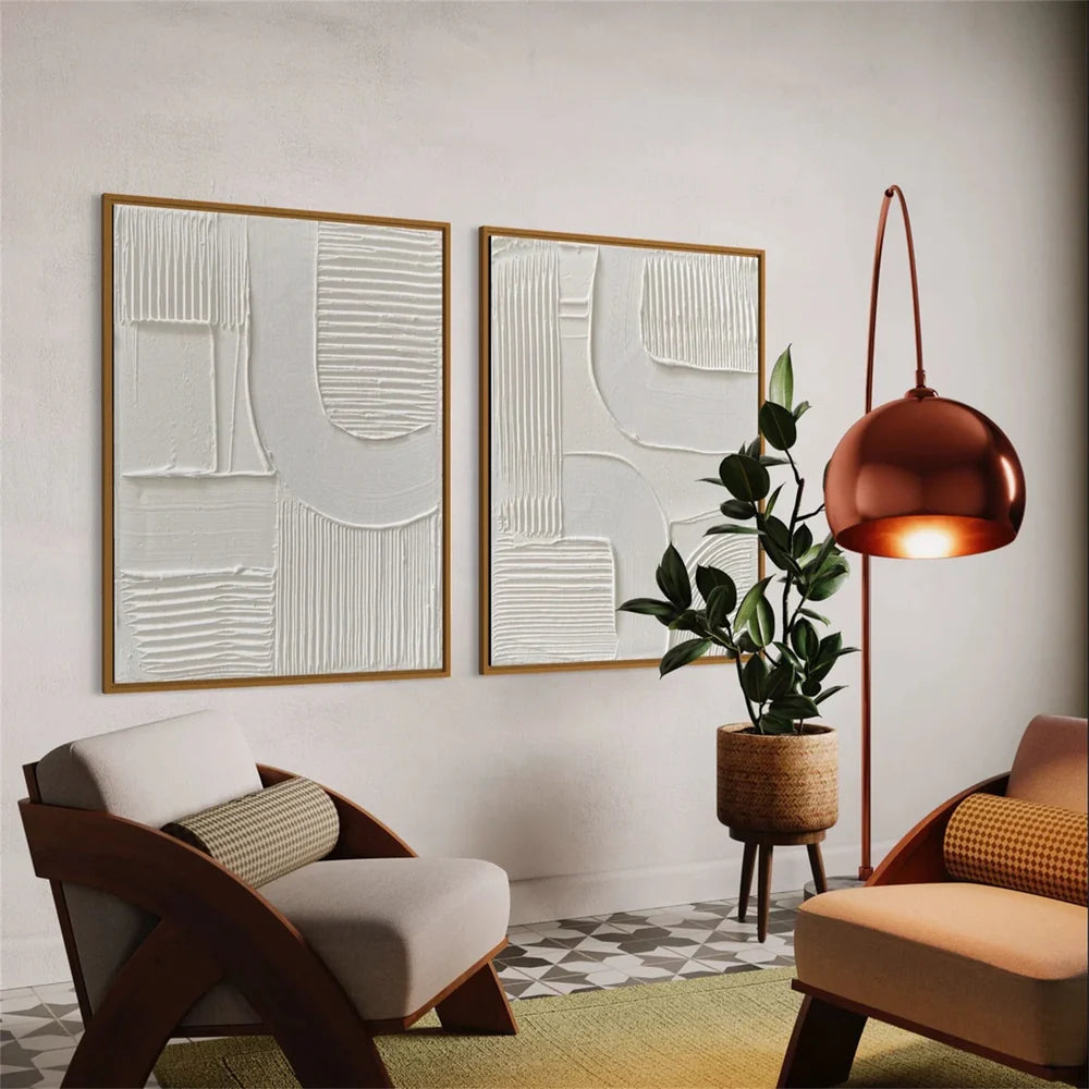 White Minimalist Textured Wall Art Set of 2 #WM024