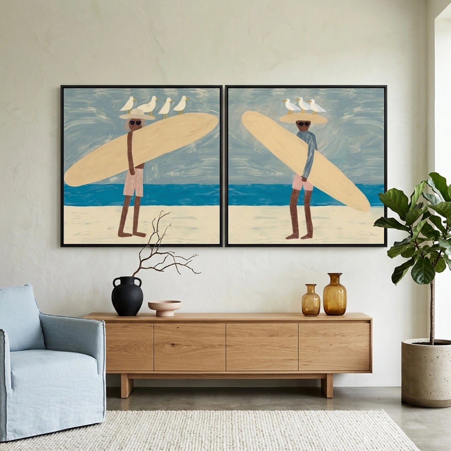 Surfing Sports Canvas Painting Square Set of 2 #PB102