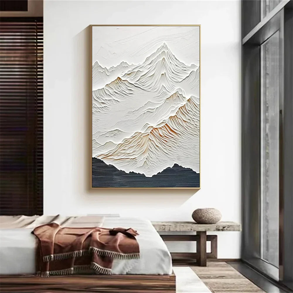 Black & White Minimalist Mountain Textured Canvas Art #BT004