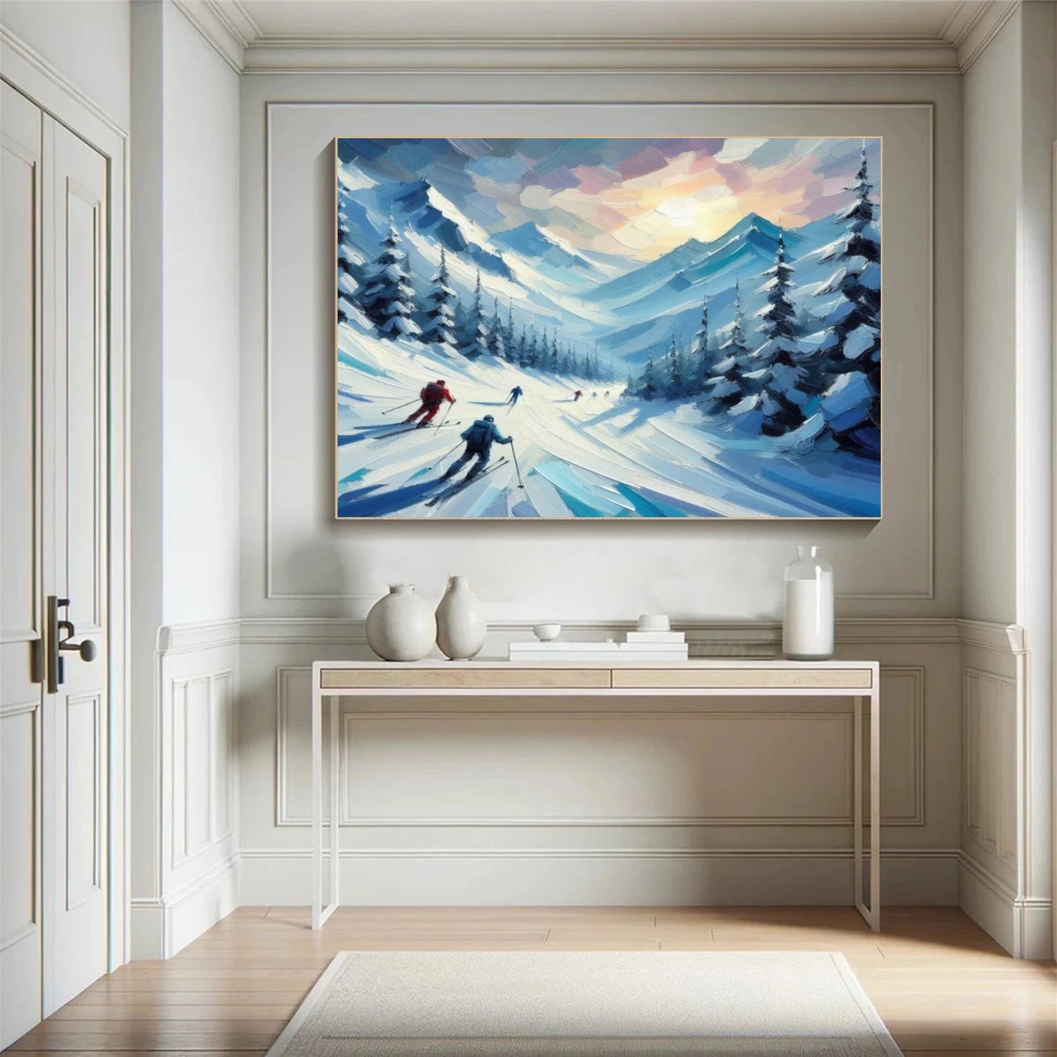 Skiing Sport Textured Canvas Painting #PB044