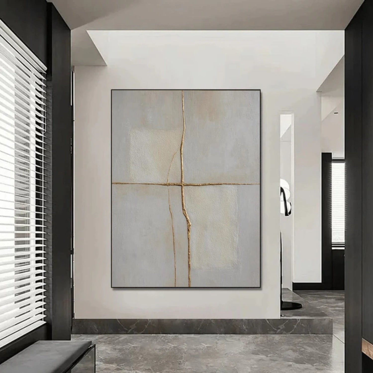 Beige and Grey Minimalist Textured Canvas Art #WM145