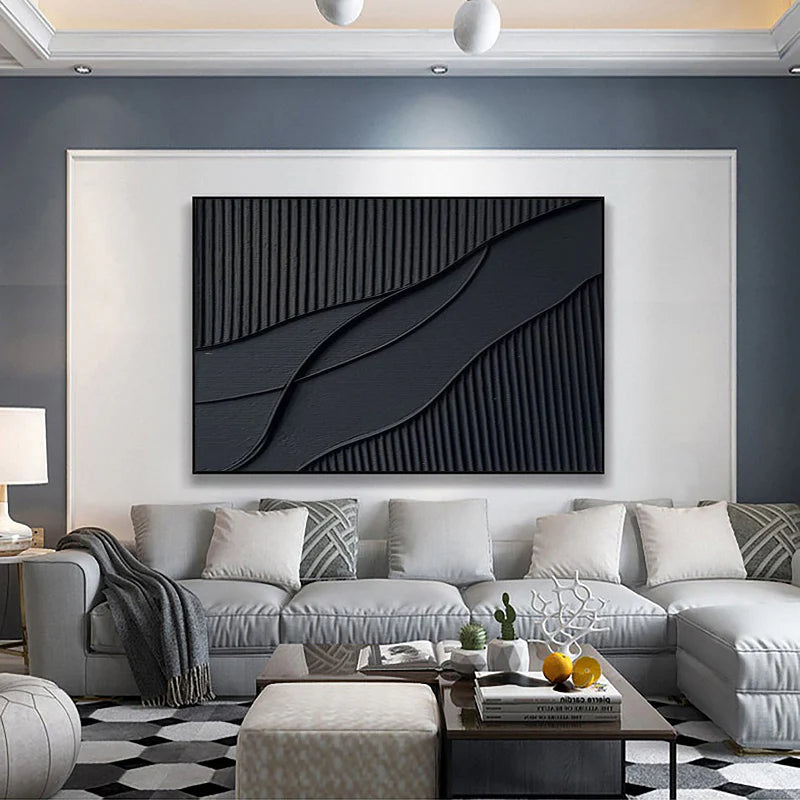 Black Minimalist Textured Canvas Art #WZ003