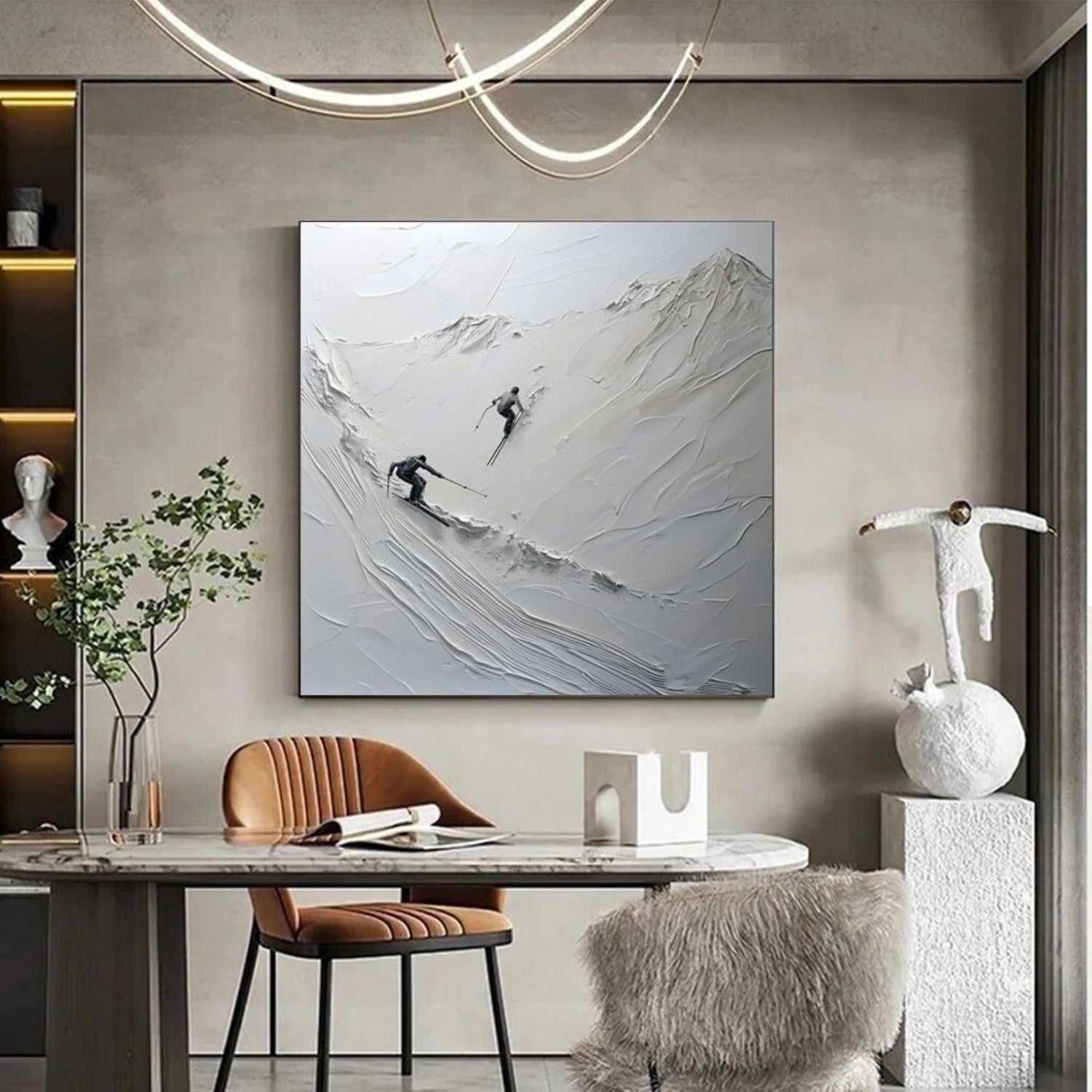 Skiing Sport Textured Canvas Painting #PB057