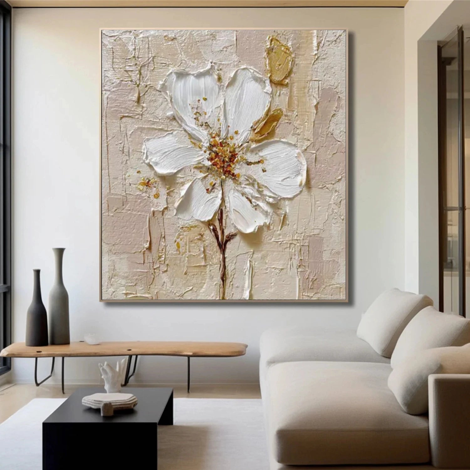 Minimalist Flower And Tree Textured Canvas Art #MF099
