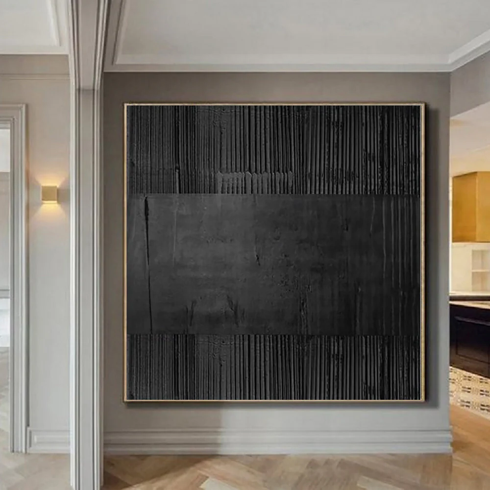 Black Minimalist Textured Canvas Art #WZ036