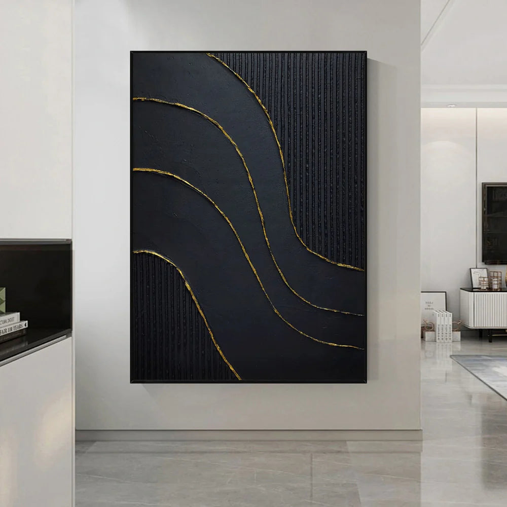 Black Minimalist Textured Canvas Art #WZ026