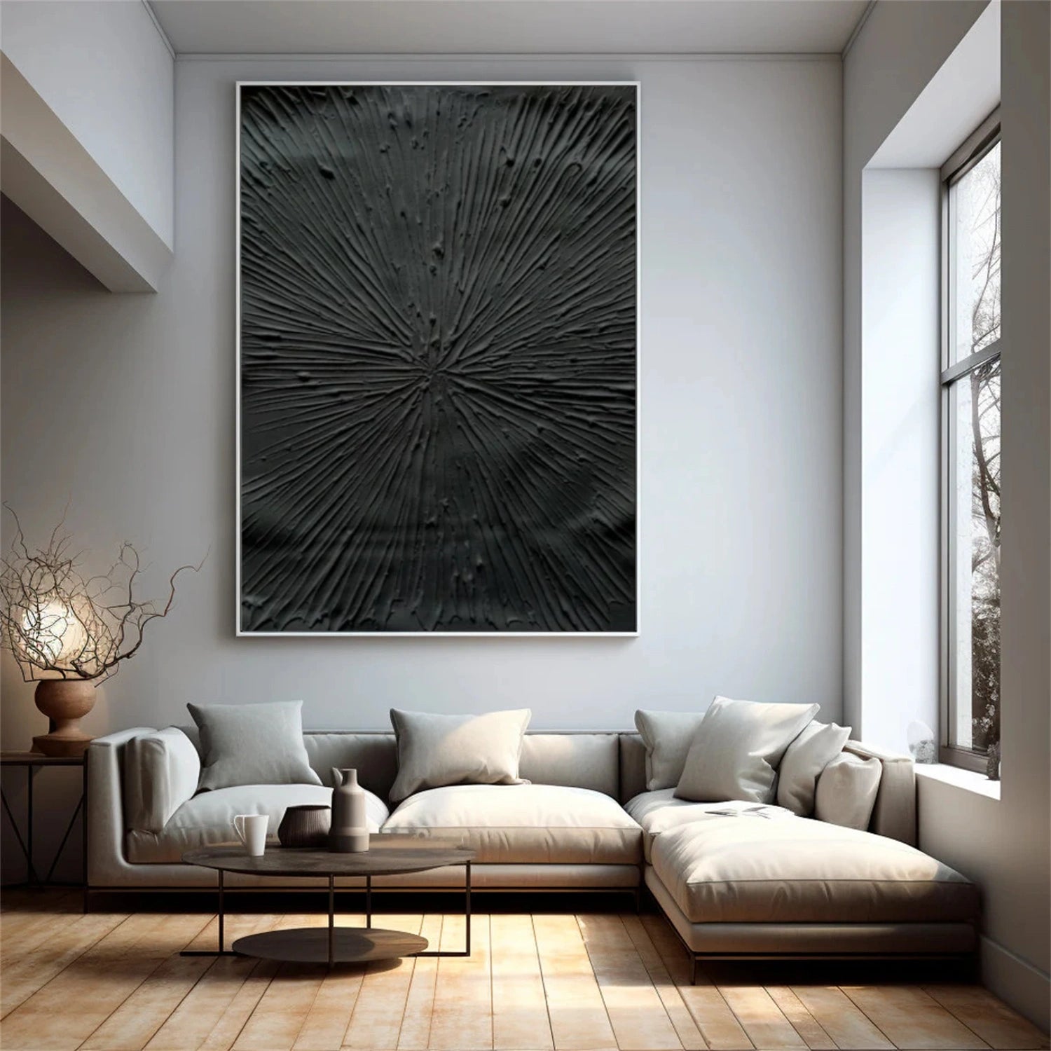 Black Minimalist Textured Canvas Art #WZ113