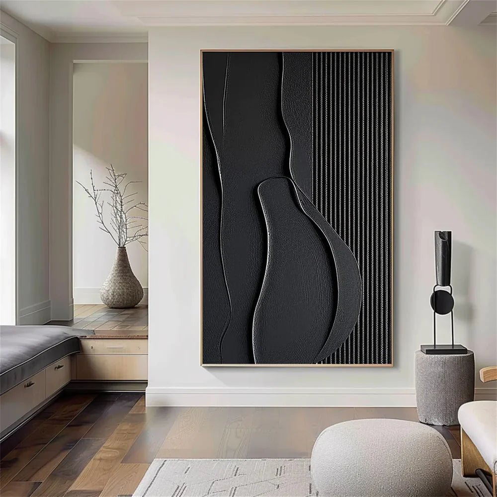 Black Minimalist Textured Canvas Art #WZ084