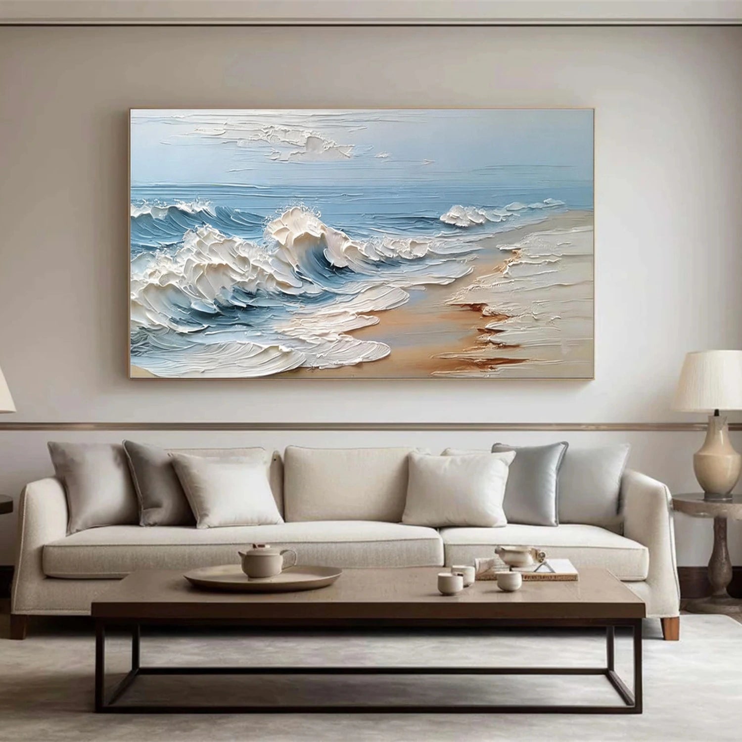 Abstract Ocean And Sky Textured Canvas Art #OC185