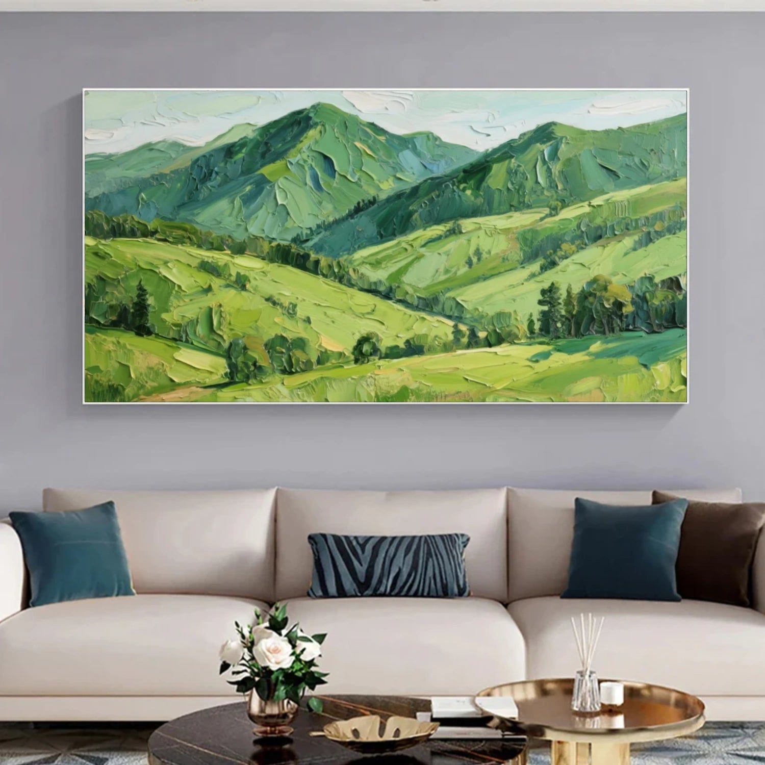 Green Minimalist Mountain Textured Canvas Art #BT050