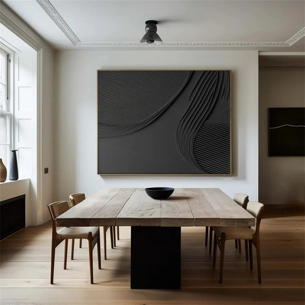 Black Minimalist Textured Canvas Art #WZ073
