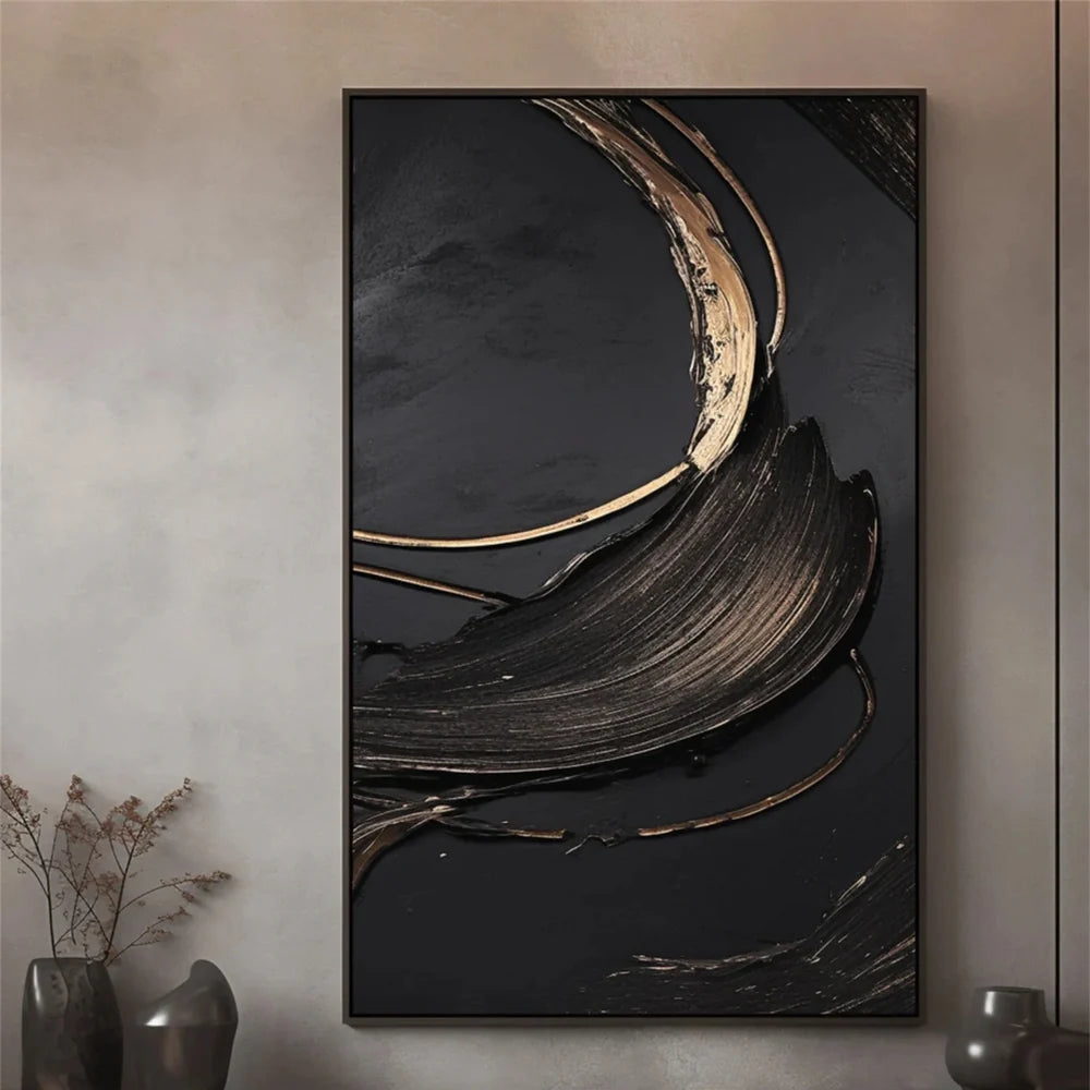Black Minimalist Textured Canvas Art #WZ027