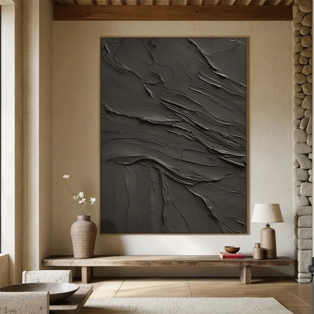 Black Minimalist Textured Canvas Art #WZ090