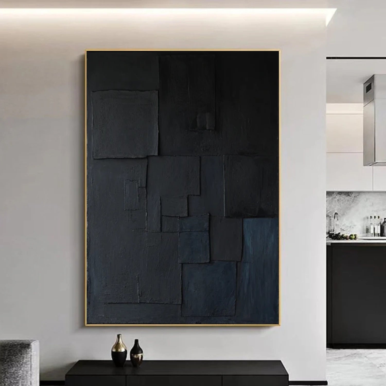 Black Minimalist Textured Canvas Art #WZ116