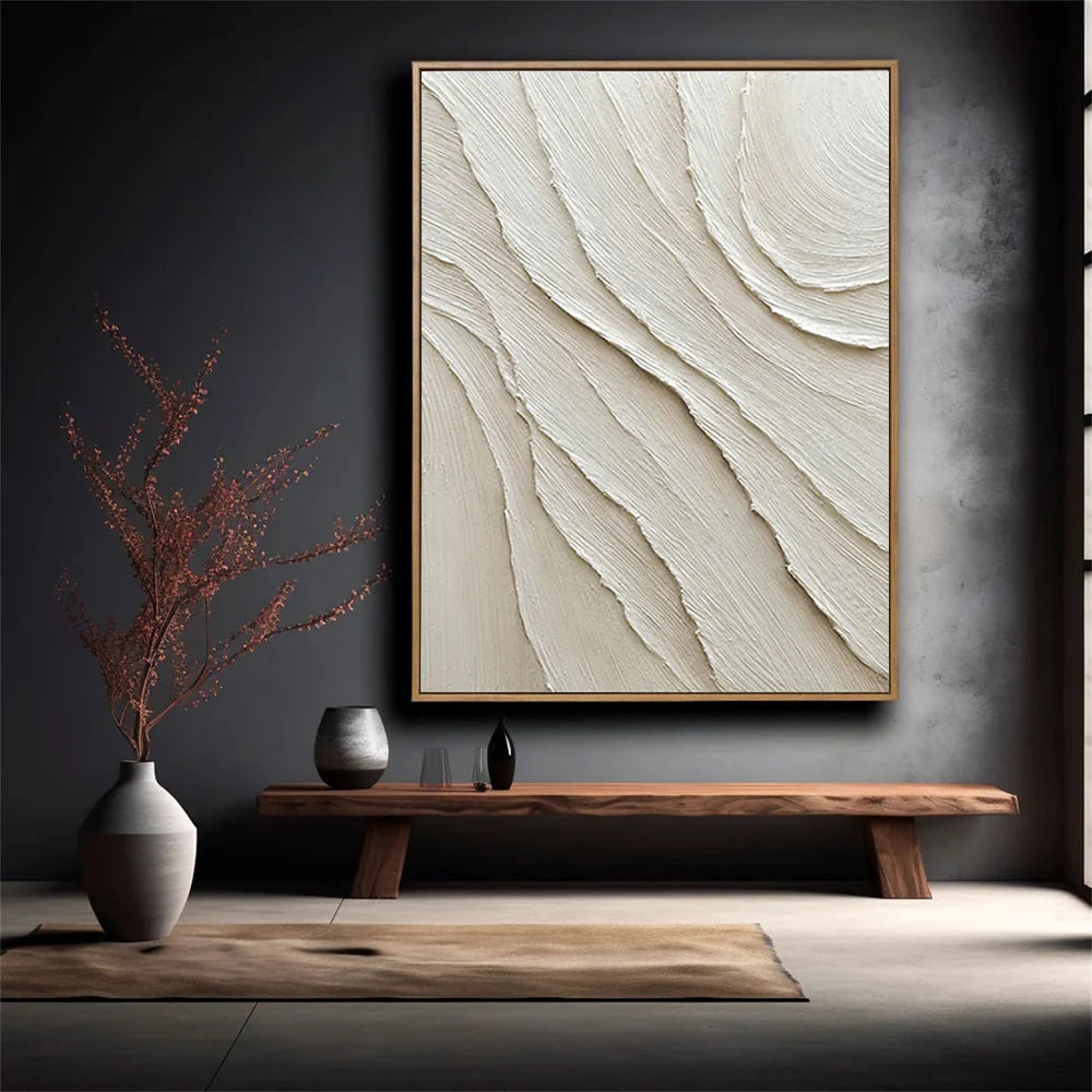 Beige and White Minimalist Textured Canvas Art #WM010