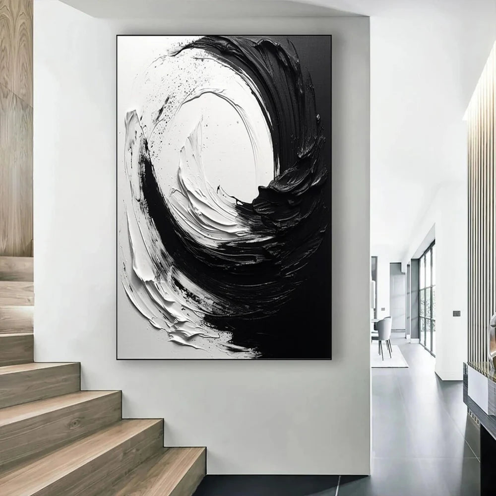 Black and White Minimalist Textured Canvas Art #WZ012