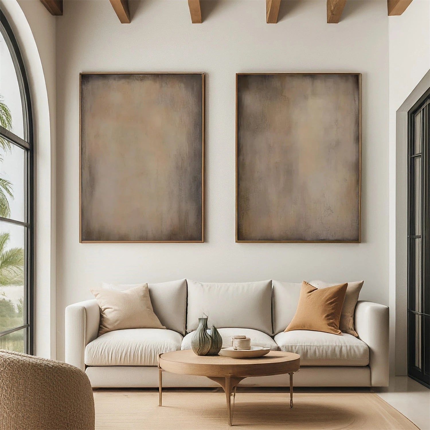 Beige and Brown Abstract Wall Art Set of 2 #VA111