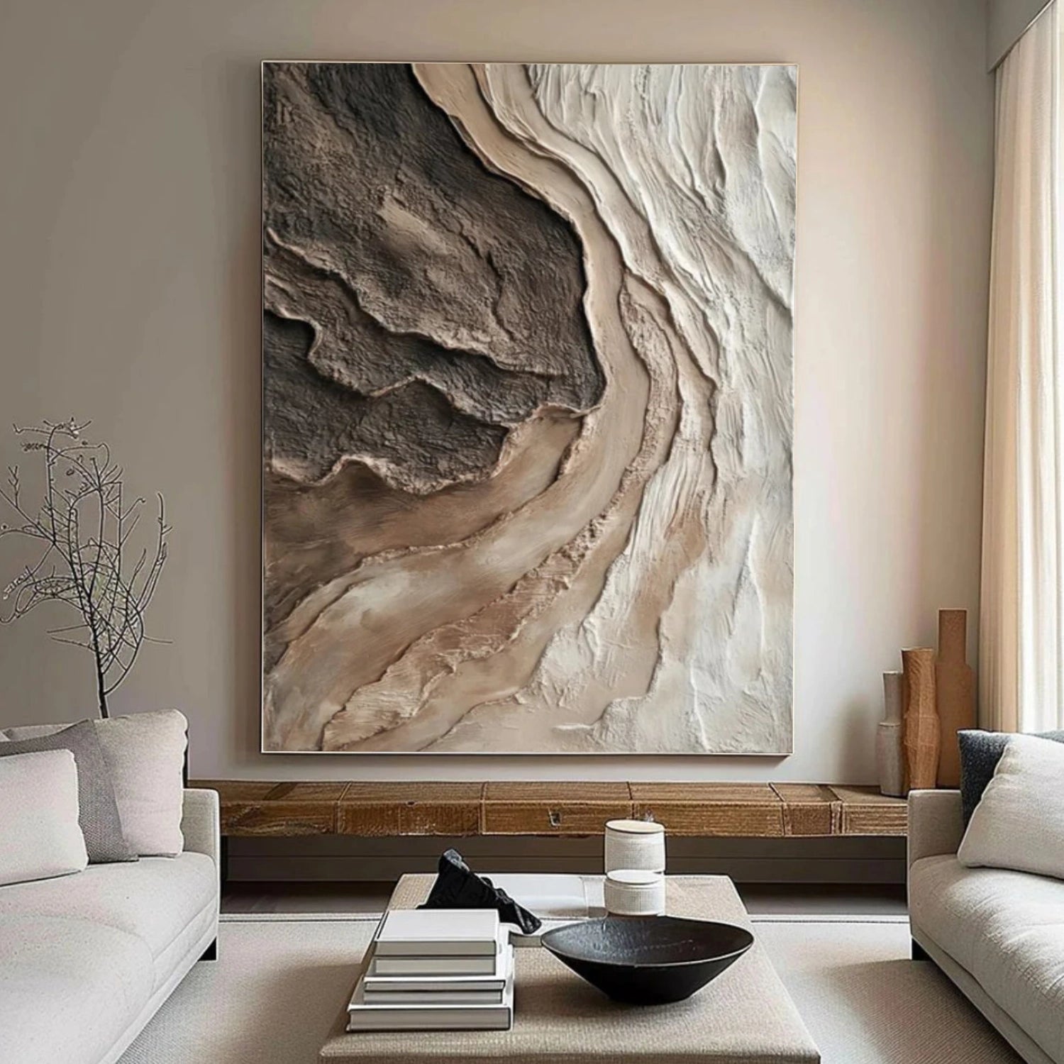 Beige and Brown Abstract Textured Wall Art #VA220