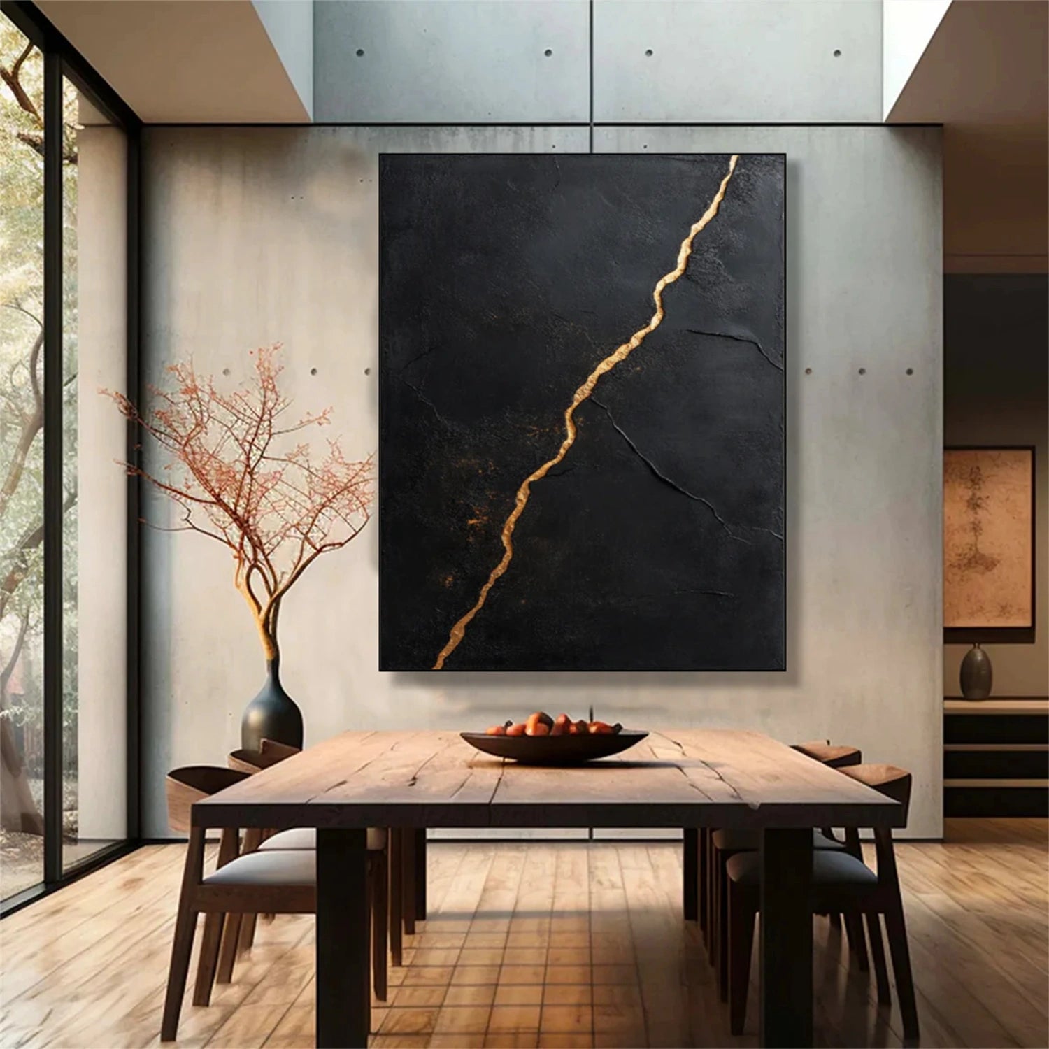 Black Minimalist Textured Canvas Art #WZ101