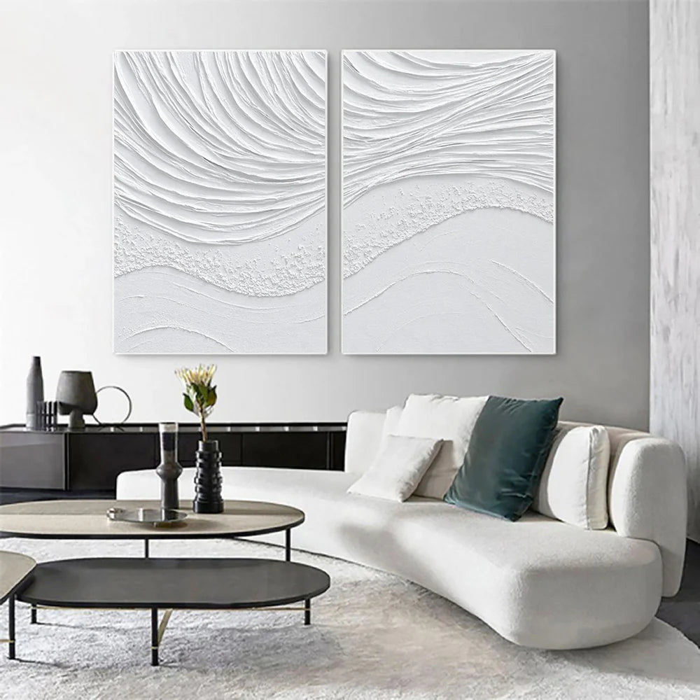 White Minimalist Textured Wall Art Set of 2 #WM017