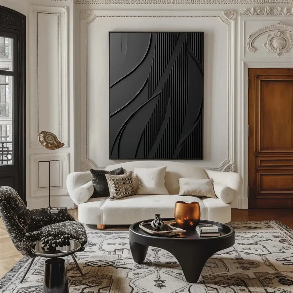 Black Minimalist Textured Canvas Art #WZ066