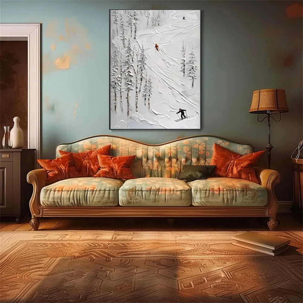 Skiing Sport Textured Canvas Painting #PB025
