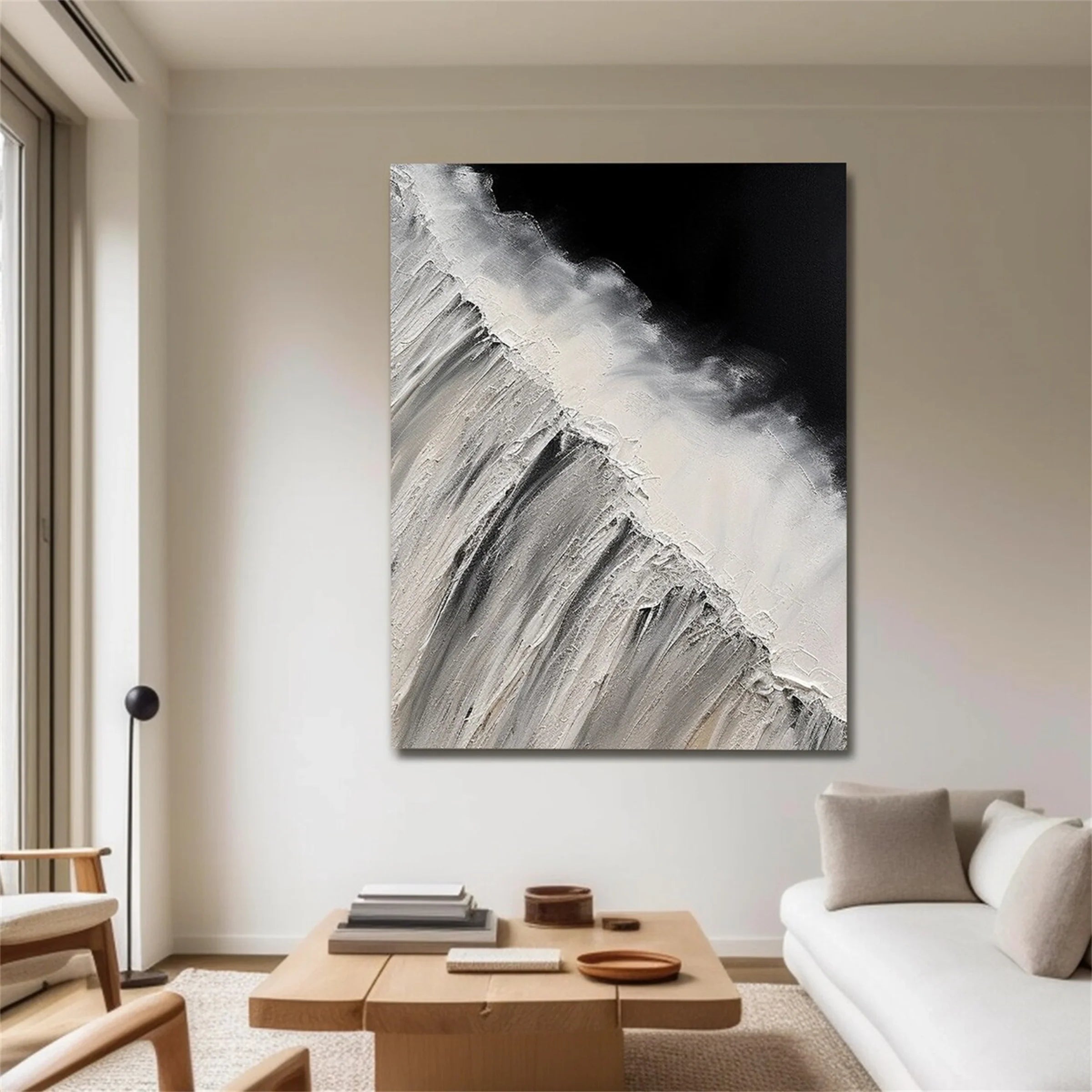 Black and White Minimalist Textured Canvas Art #WZ061