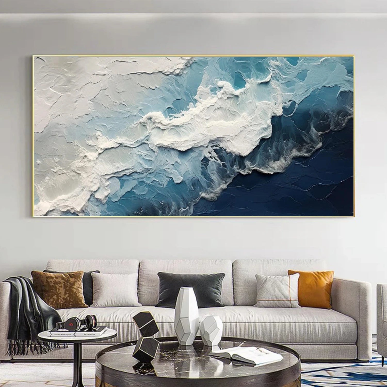 Abstract Ocean And Sky Textured Canvas Art #OC169