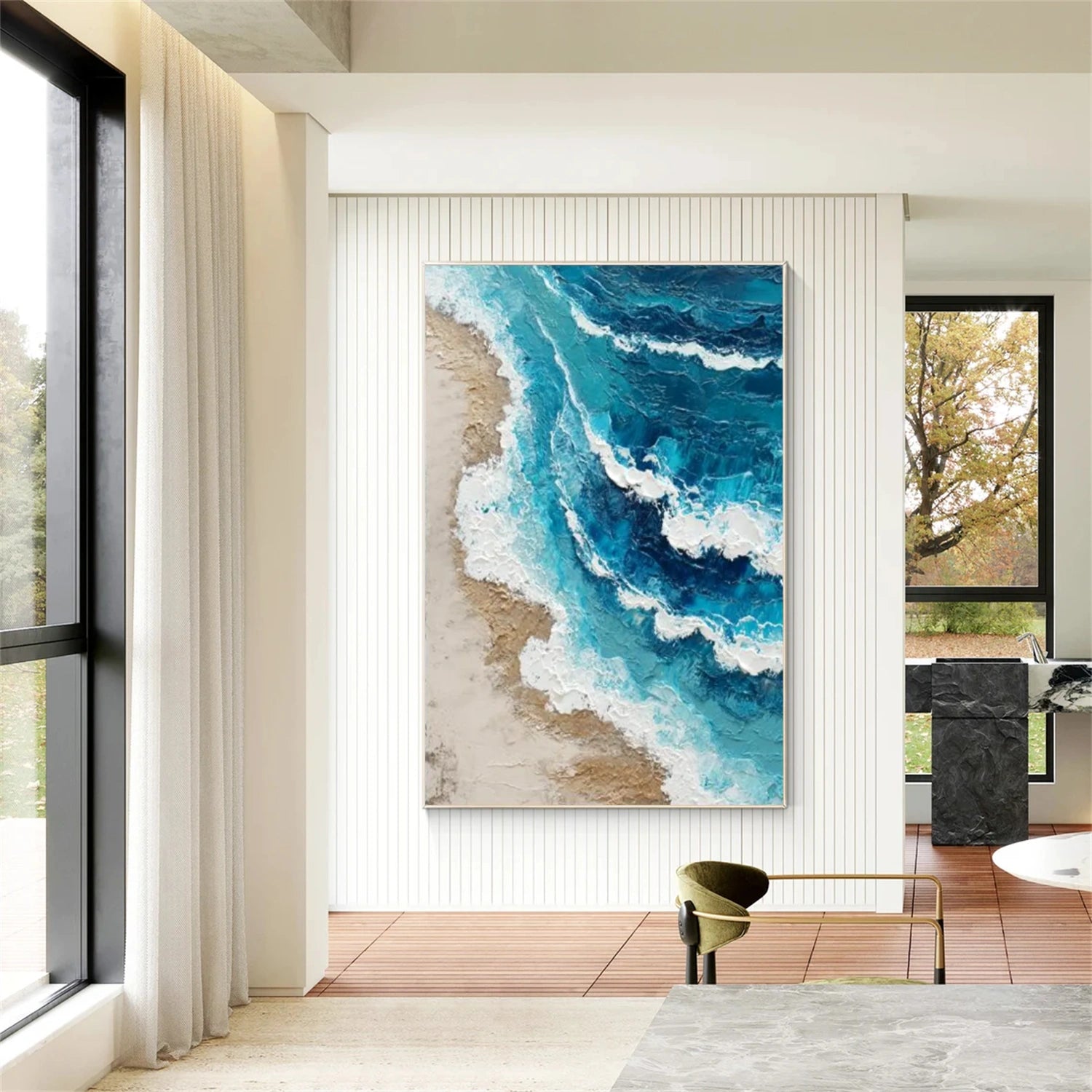 Abstract Ocean And Sky Textured Canvas Art #OC136