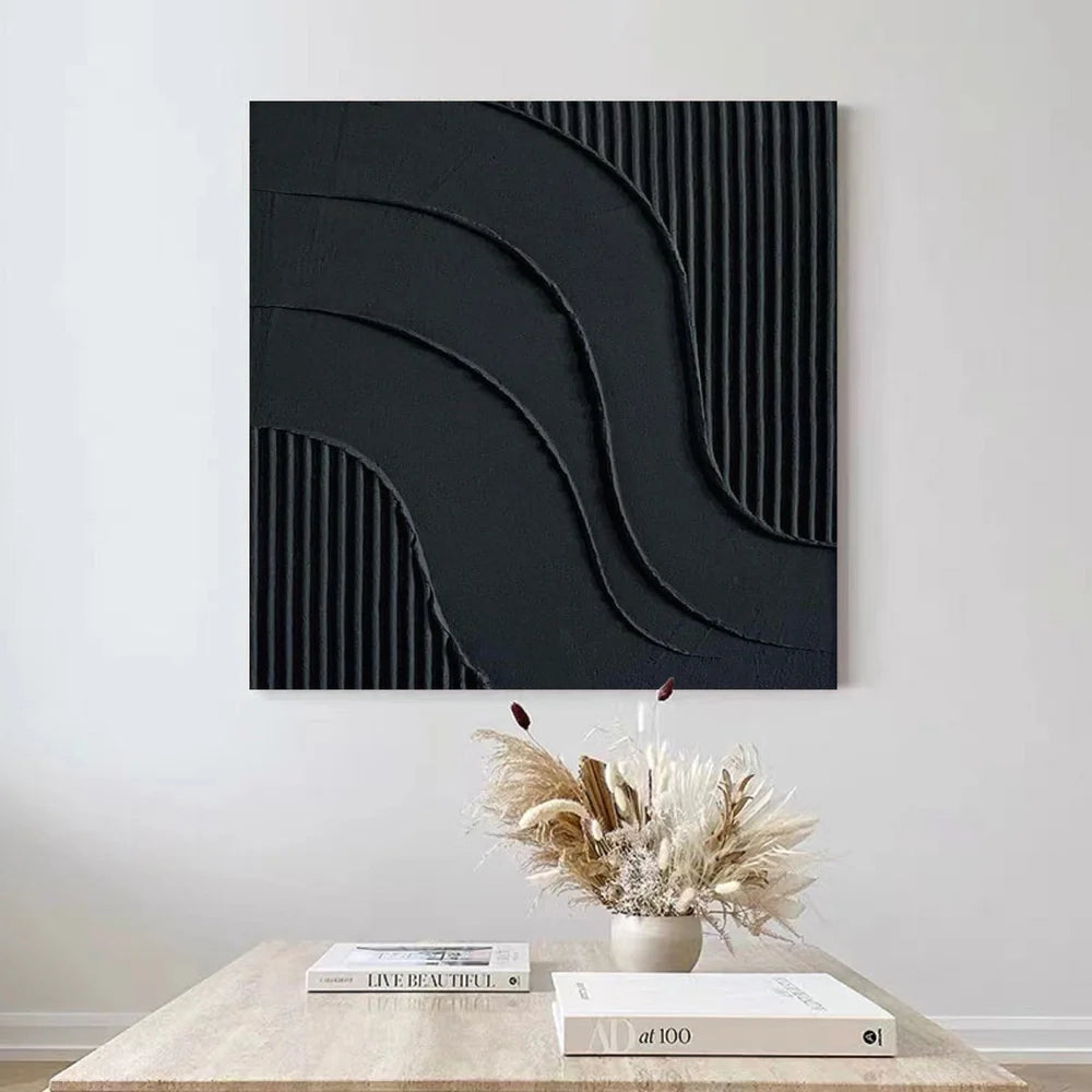 Black Minimalist Textured Canvas Art #WZ001
