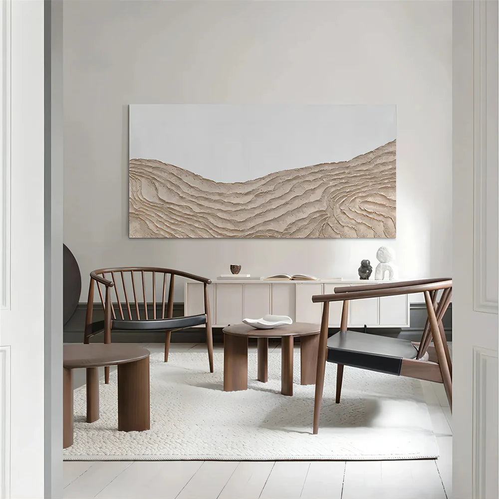 White & Brown Abstract Mountain Textured Canvas Art #BT031