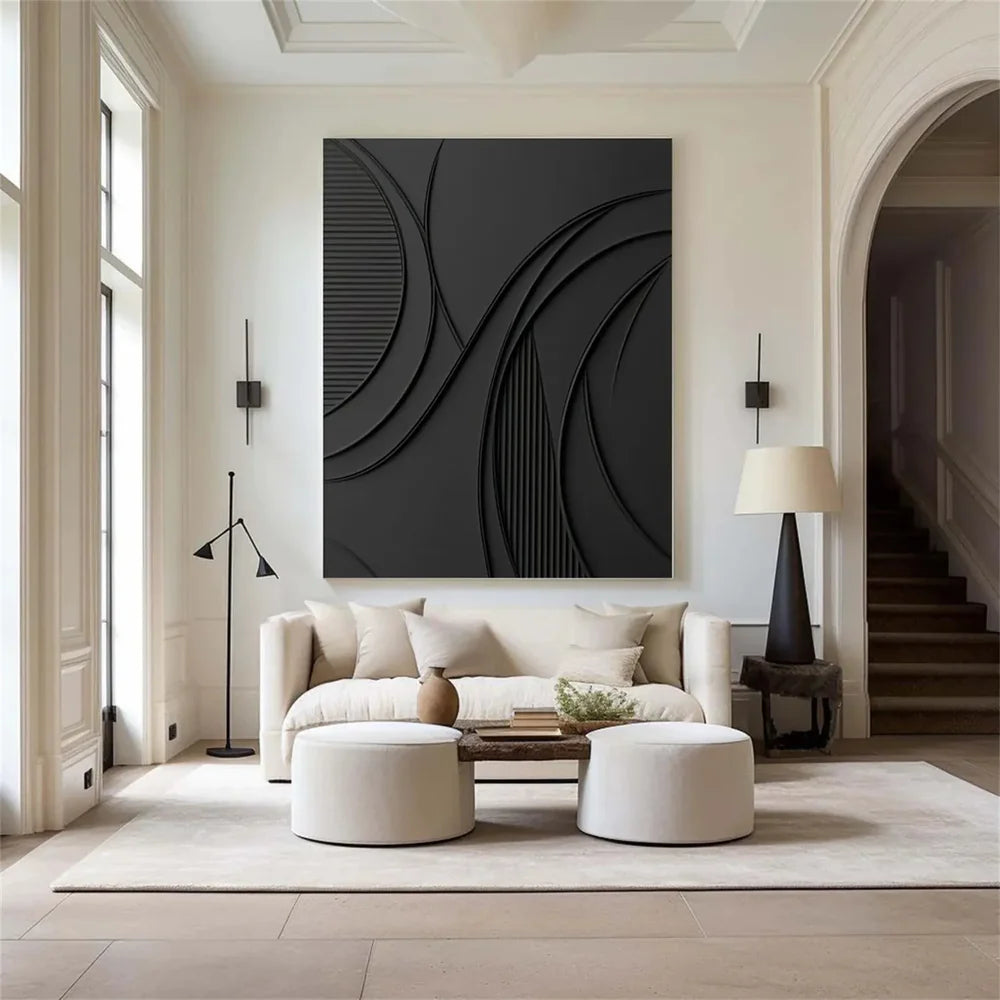 Black Minimalist Textured Canvas Art #WZ067