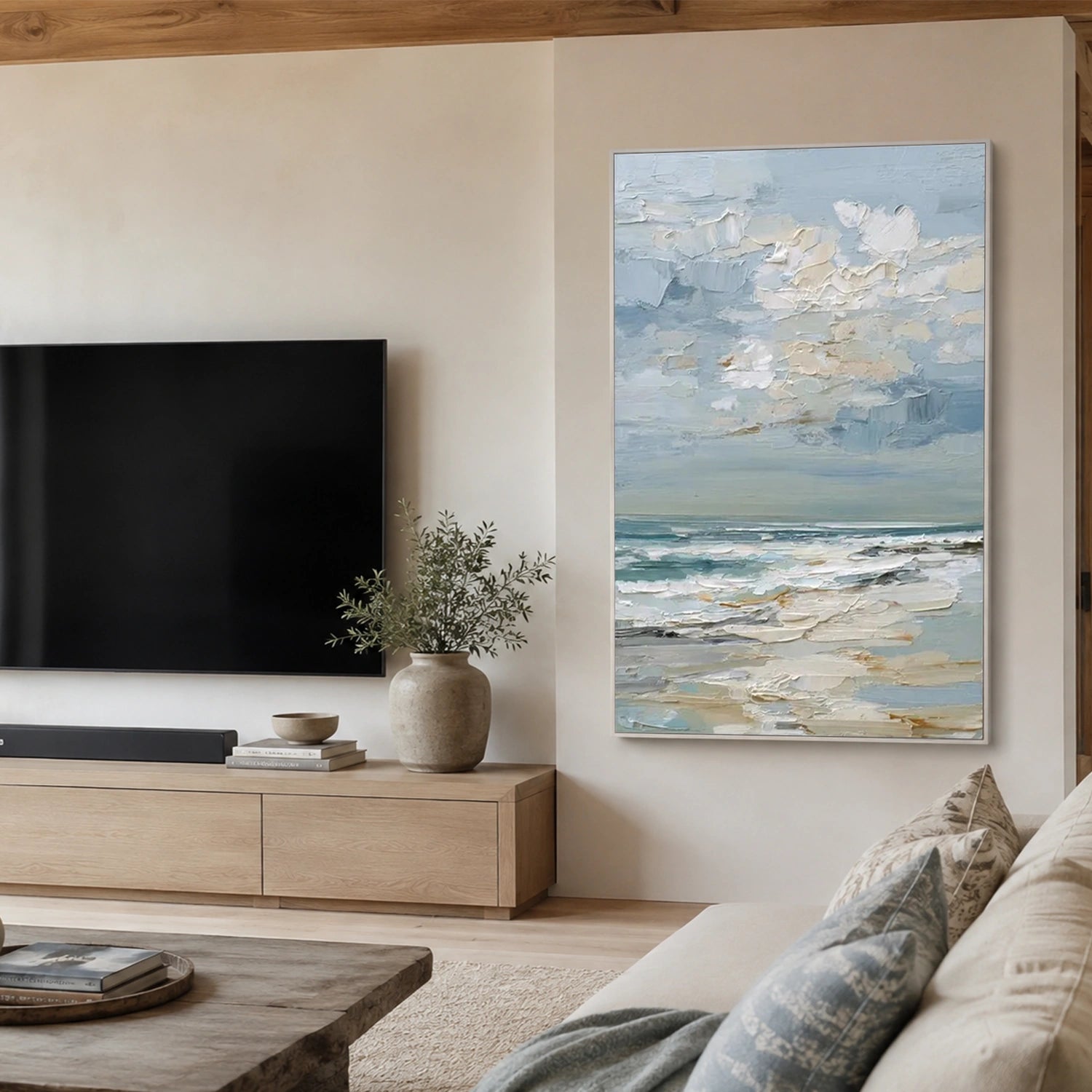 Abstract Ocean And Sky Textured Canvas Art #OC225