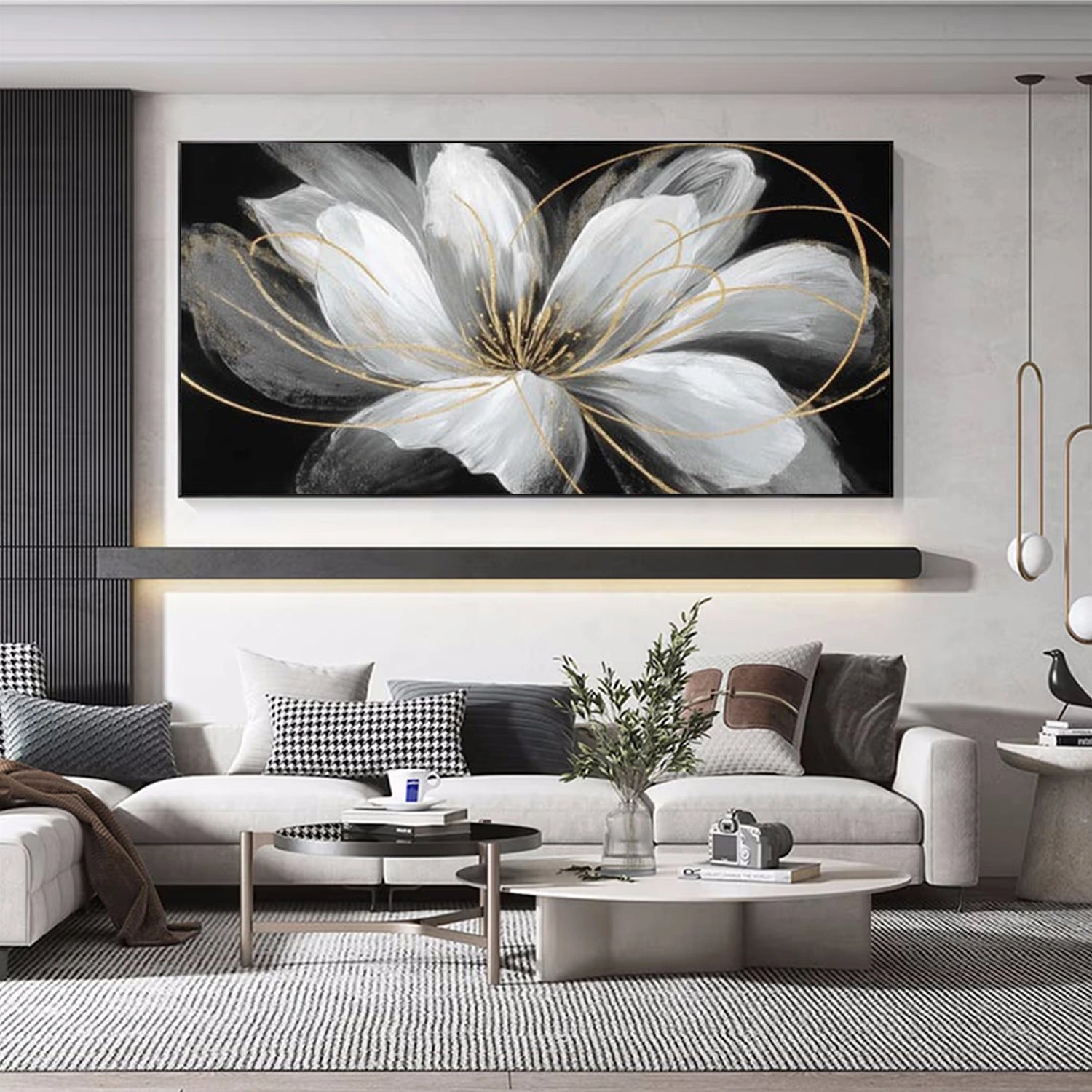 Black and White Minimalist Flower And Tree Canvas Art #MF169