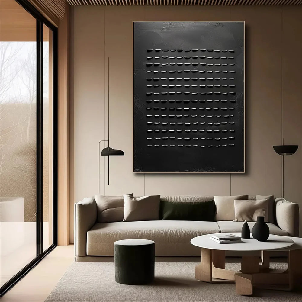 Black Minimalist Textured Canvas Art #WZ083
