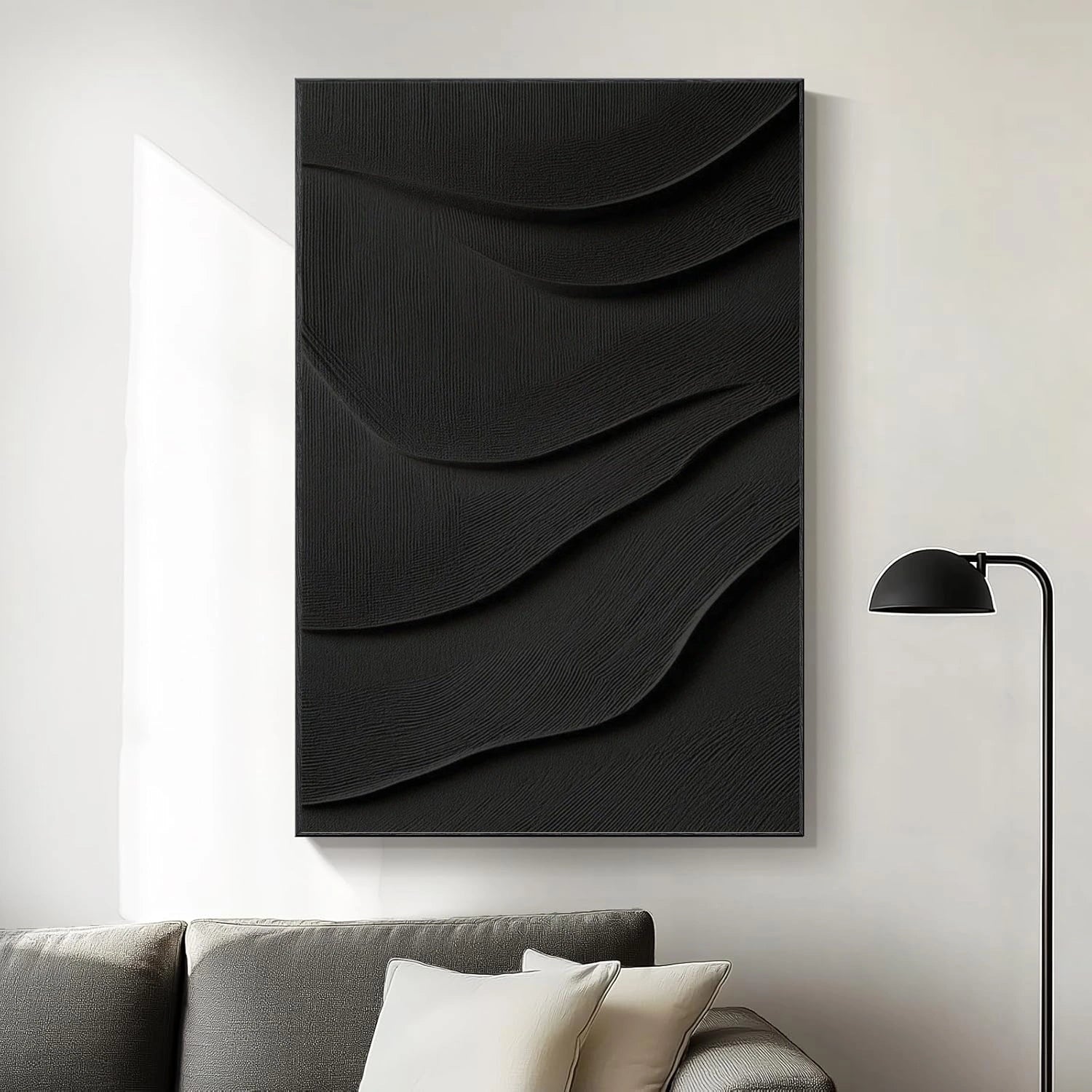 Black Minimalist Textured Canvas Art #WZ108