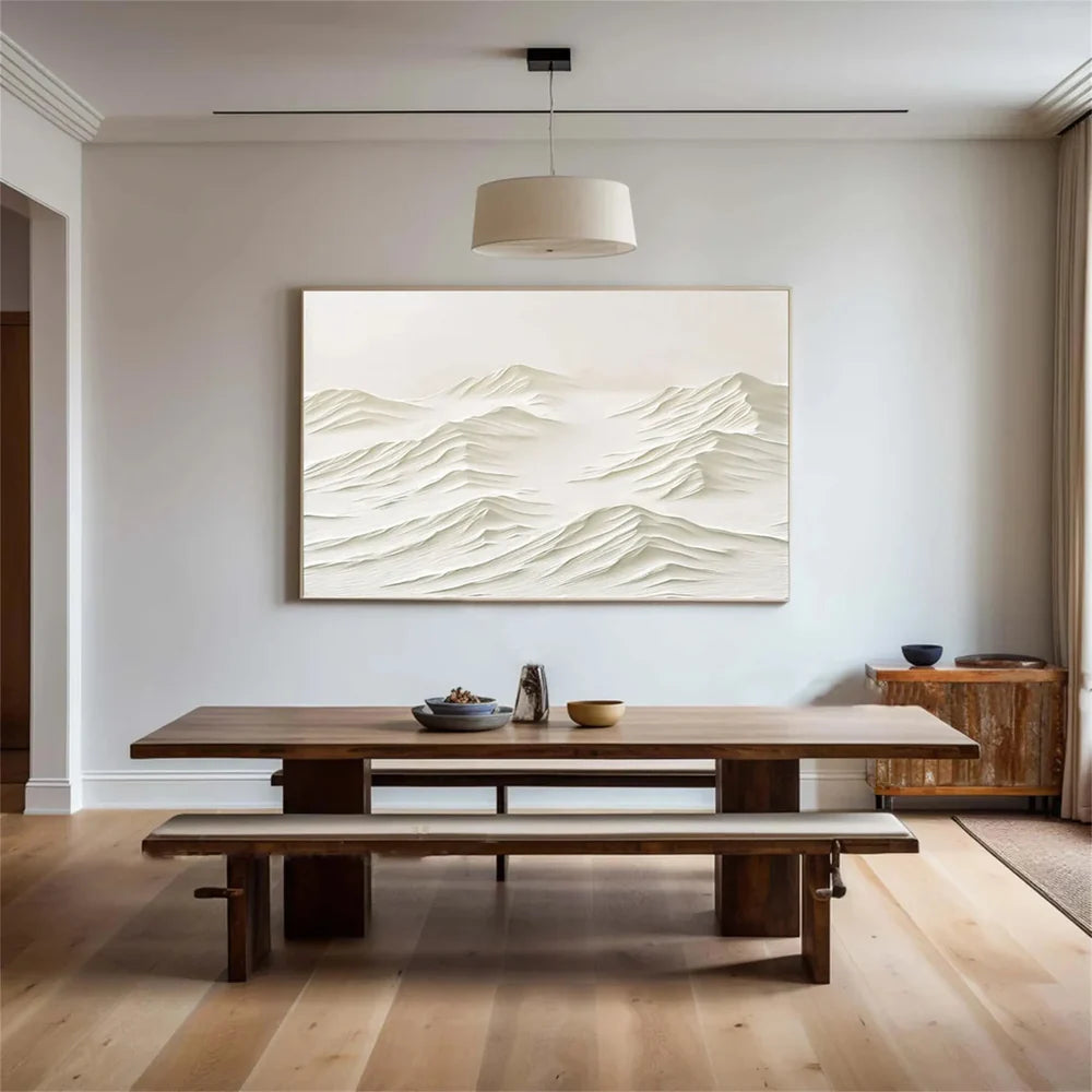 Beige Minimalist Mountain Textured Canvas Art #BT027