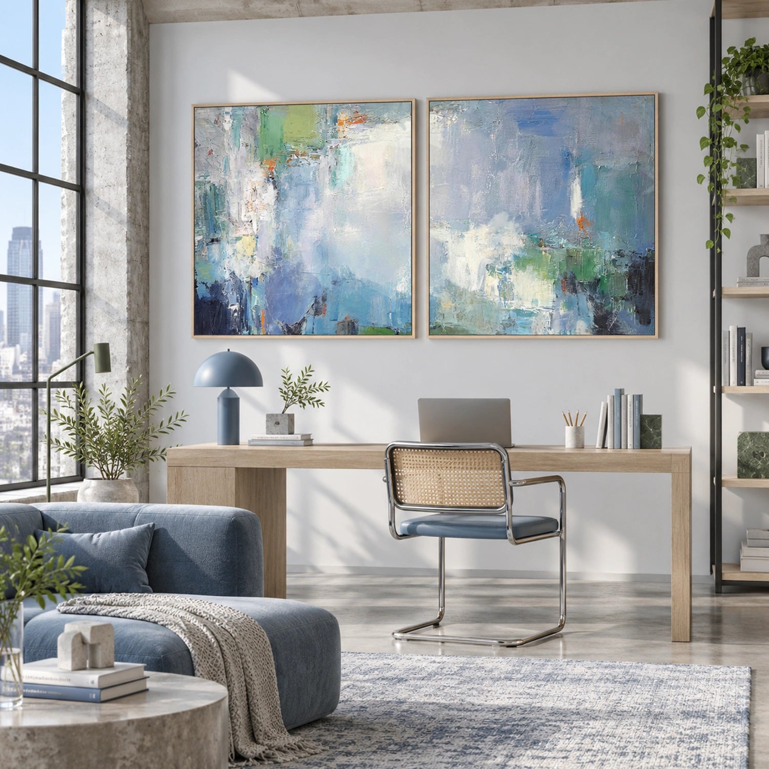 Blue Abstract Wall Art Set of 2 #VA346