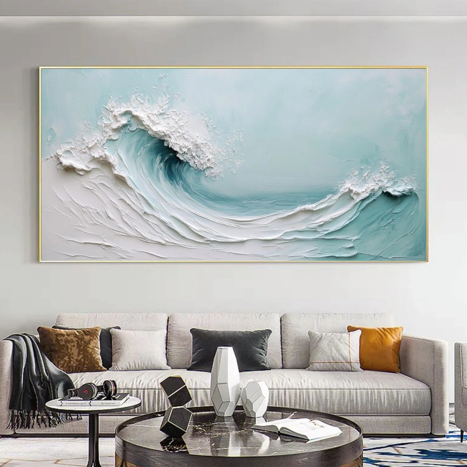 Minimalist Ocean And Sky Textured Canvas Art #OC103
