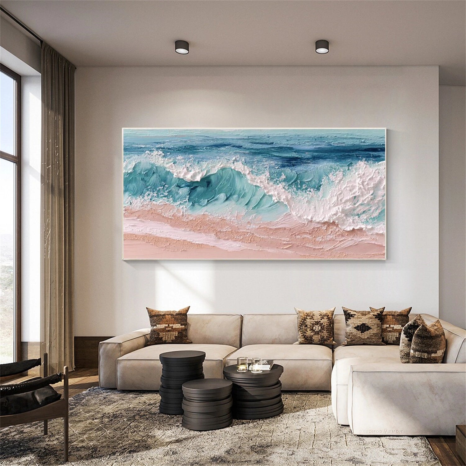 Abstract Ocean And Sky Textured Canvas Art #OC135