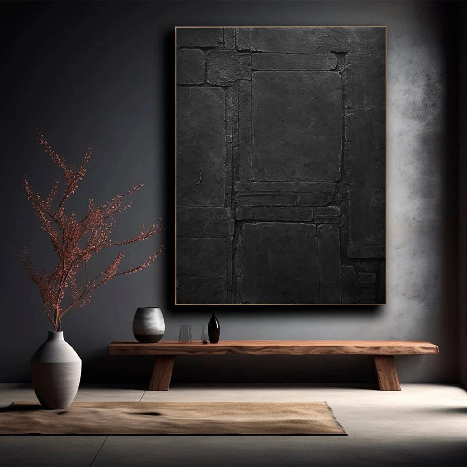 Black Minimalist Textured Canvas Art #WZ100