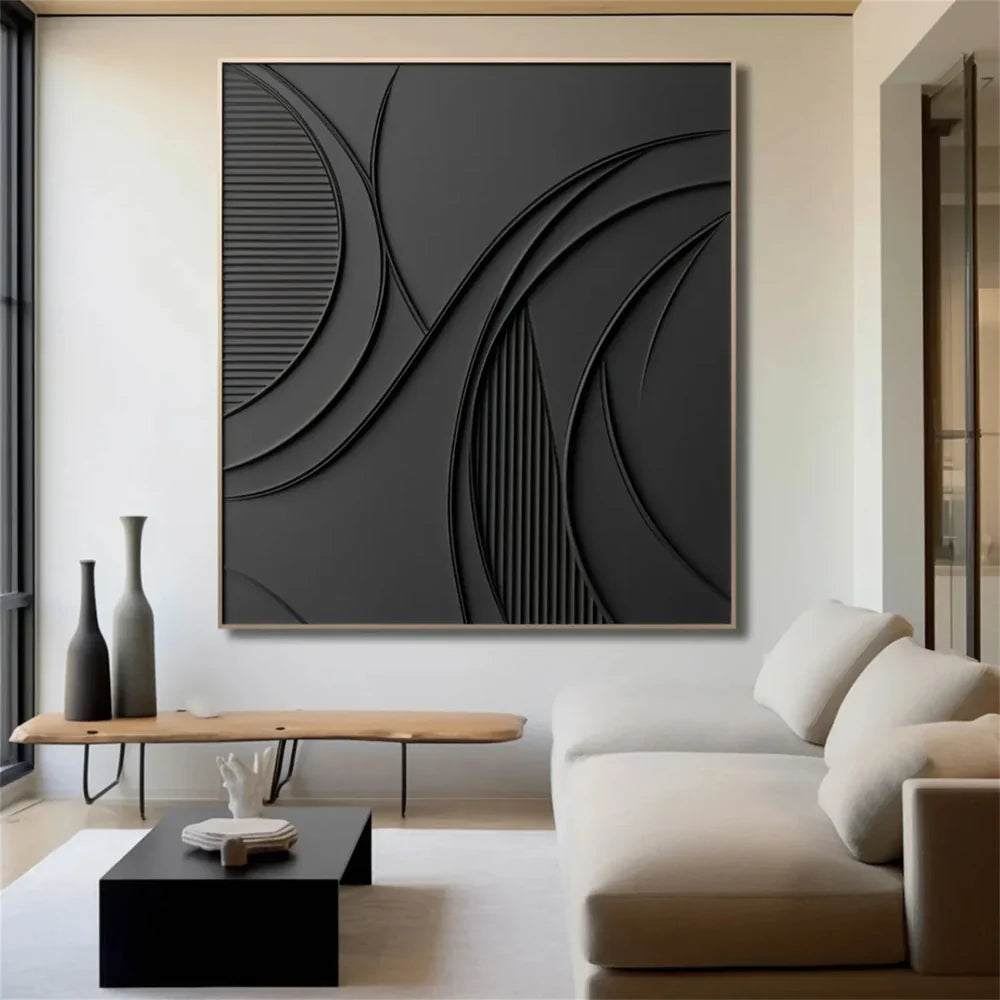 Black Minimalist Textured Canvas Art #WZ072