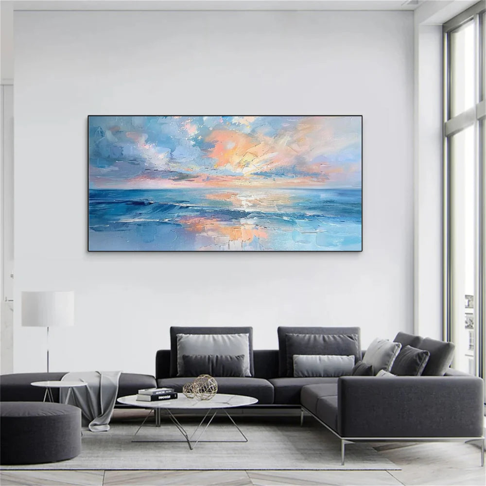 Abstract Ocean And Sky Textured Canvas Art #OC068