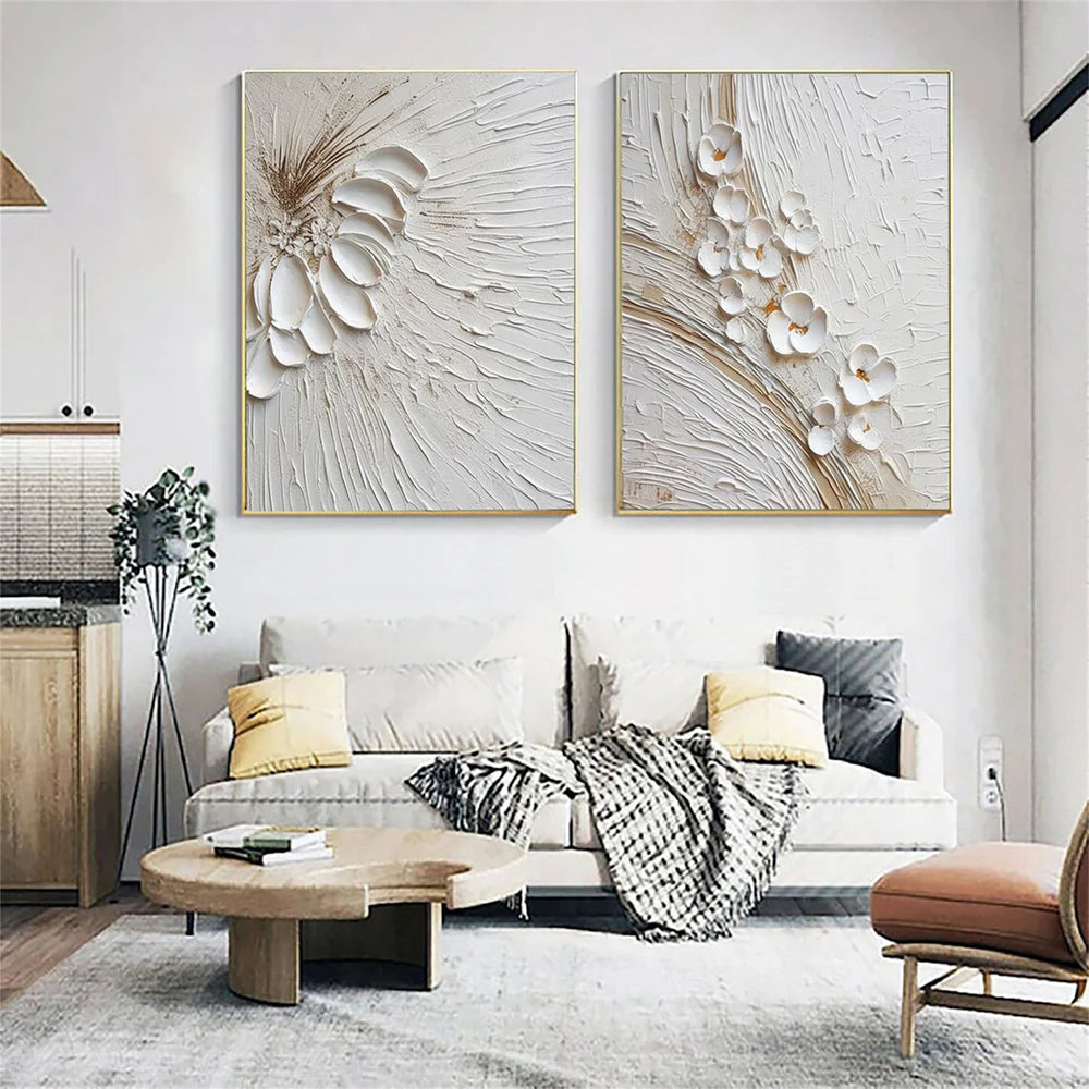 Minimalist Flower And Tree Textured Canvas Art Set of 2 #MF069