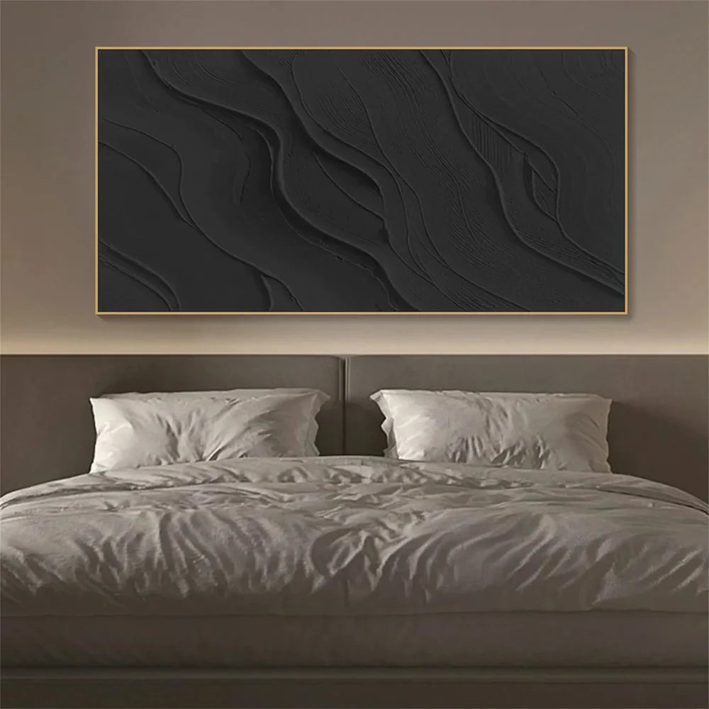 Black Minimalist Textured Canvas Art #WZ030