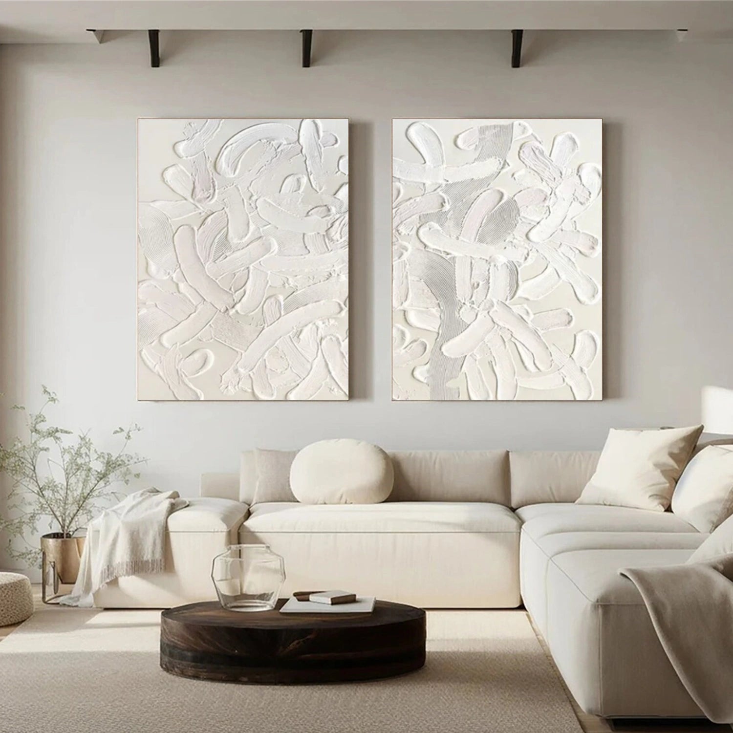 White Minimalist Textured Canvas Art Set of 2 #WM091