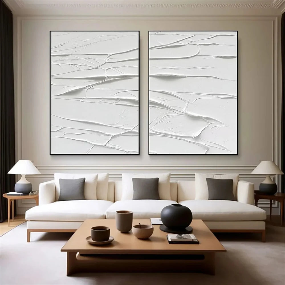 White Minimalist Textured Wall Art Set of 2 #WM066