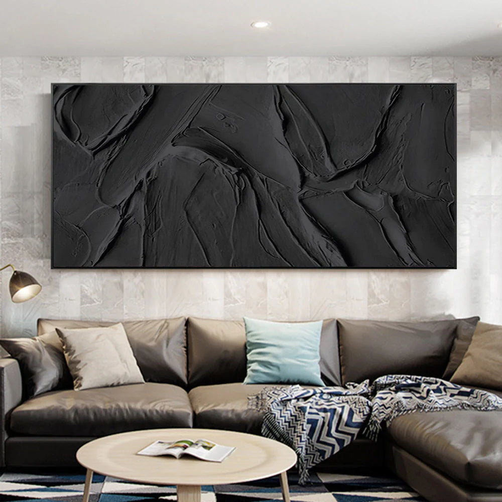 Black Minimalist Textured Canvas Art #WZ029