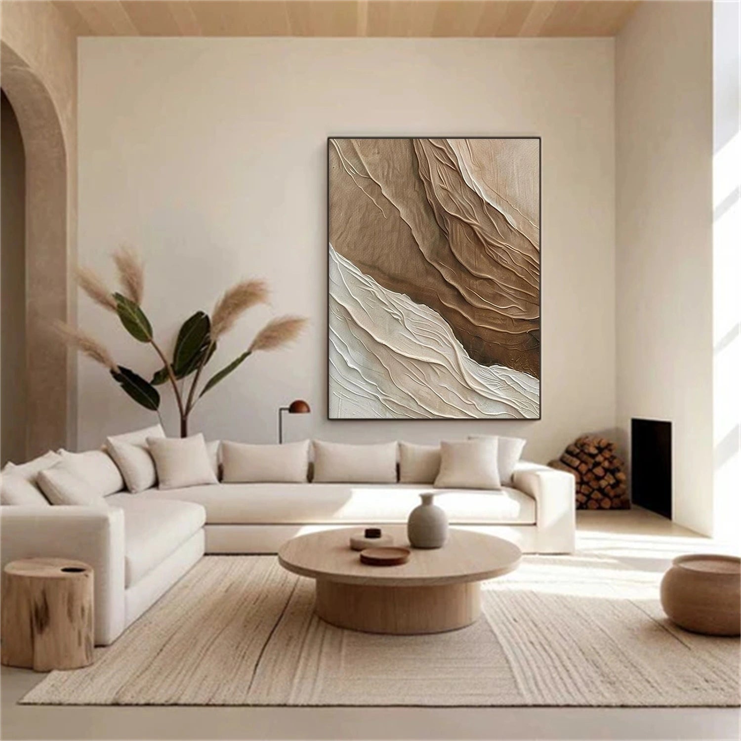 Beige and Brown Minimalist Textured Canvas Art #WM094