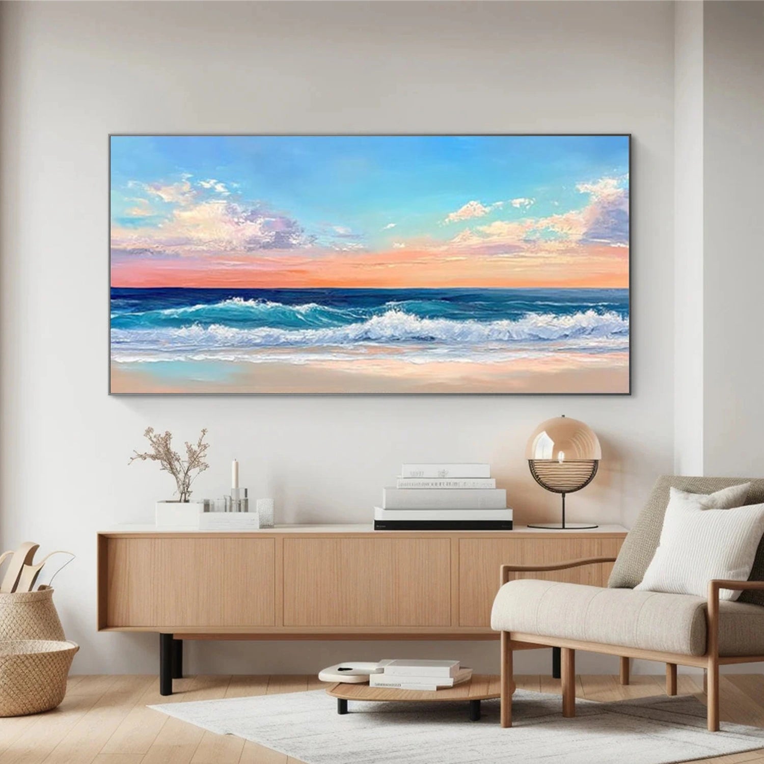 Abstract Ocean And Sky Textured Canvas Art #OC131